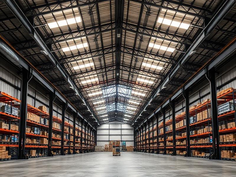 Massive clean industrial warehouse interior